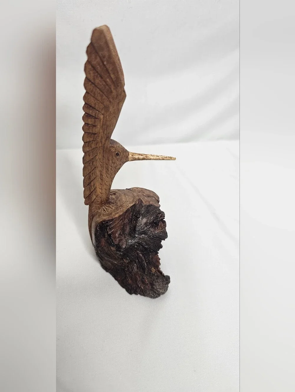 Vintage Hand Carved Wooden Hummingbird Sculpture Ironwood Burl Base Figurine 6" - Picture 2 of 9
